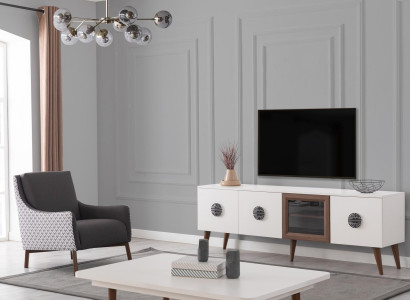 Weißes conjunto de sala de estar Gabinete de TV Mesa de centro rectangular Muebles de madera